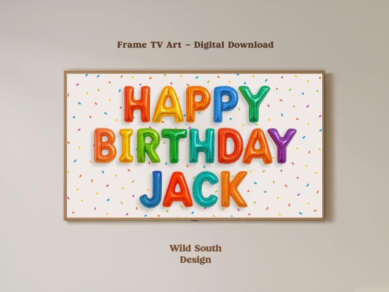 Personalized Birthday Image for TV | Happy Birthday TV Frame, Rainbow Multicolor Birthday, Custom Art Birthday Party, Digital Download - Image 2