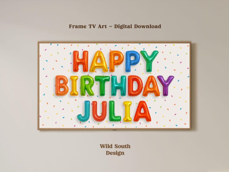 Personalized Birthday Image for TV | Happy Birthday TV Frame, Rainbow Multicolor Birthday, Custom Art Birthday Party, Digital Download - Image 3