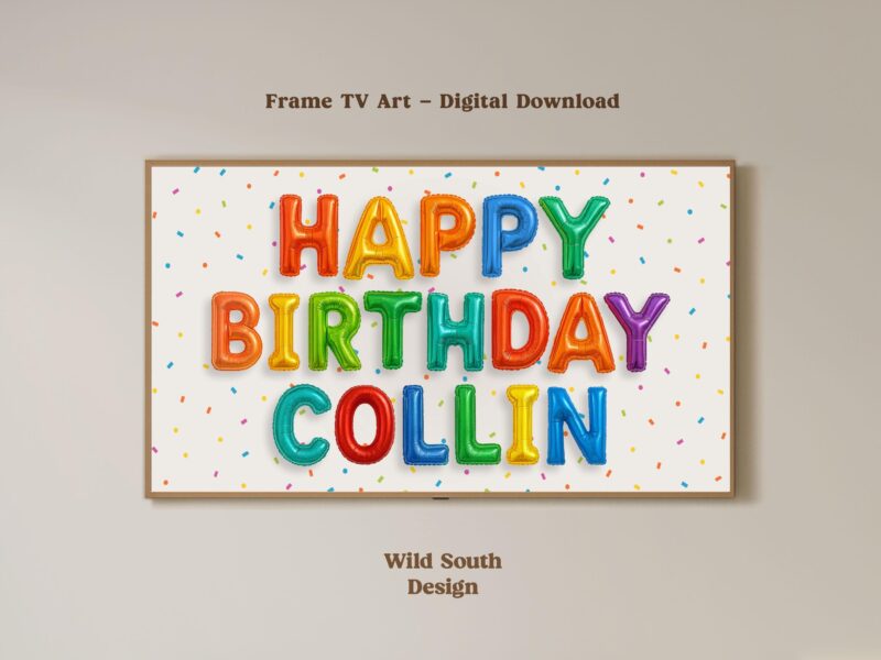 Personalized Birthday Image for TV | Happy Birthday TV Frame, Rainbow Multicolor Birthday, Custom Art Birthday Party, Digital Download - Image 9