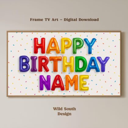 Personalized Birthday Image JPG | Happy Birthday TV Frame, Rainbow Multicolor Birthday, Custom Art Birthday Party, Digital Download