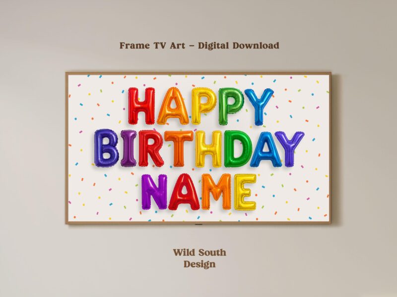 Personalized Birthday Image JPG | Happy Birthday TV Frame, Rainbow Multicolor Birthday, Custom Art Birthday Party, Digital Download