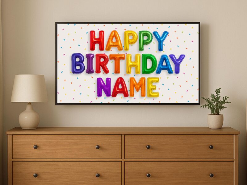Personalized Birthday Image JPG | Happy Birthday TV Frame, Rainbow Multicolor Birthday, Custom Art Birthday Party, Digital Download - Image 2