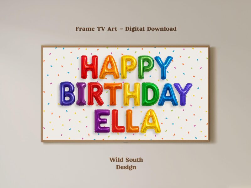 Personalized Birthday Image JPG | Happy Birthday TV Frame, Rainbow Multicolor Birthday, Custom Art Birthday Party, Digital Download - Image 7