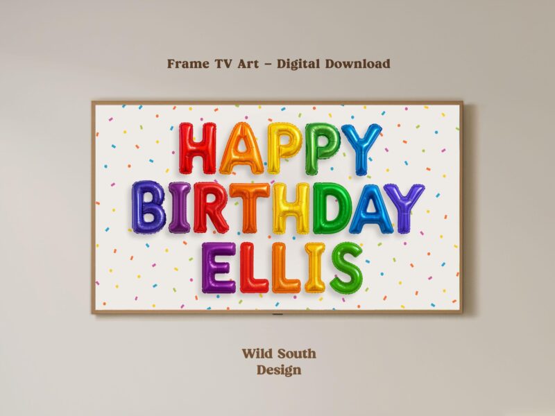 Personalized Birthday Image JPG | Happy Birthday TV Frame, Rainbow Multicolor Birthday, Custom Art Birthday Party, Digital Download - Image 8
