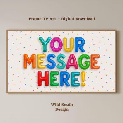 Personalized TV Wallpaper | Custom Message TV Frame, Rainbow Multicolor Anniversary, Custom Art Celebration Party, Digital Download