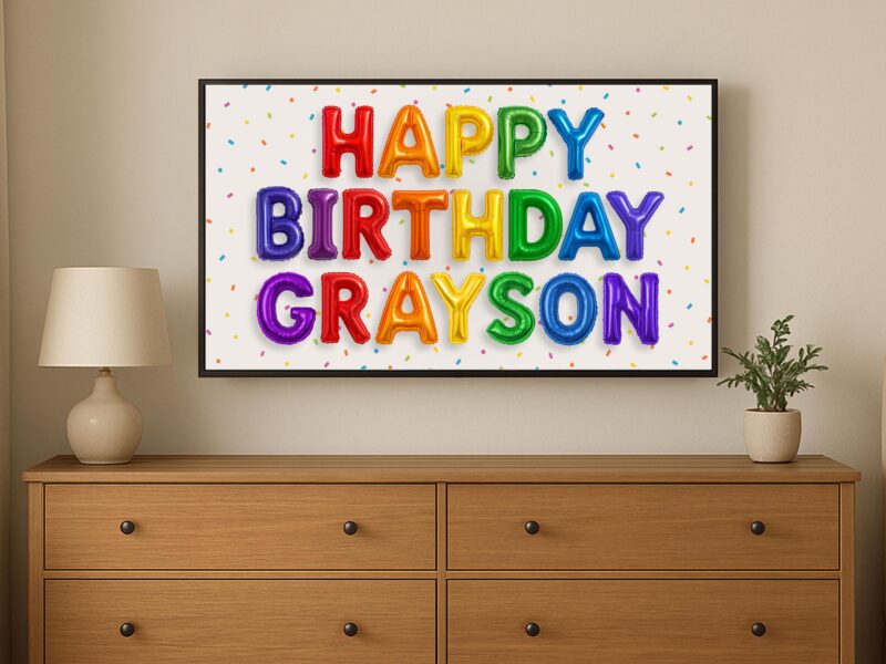 Personalized Birthday Image JPG | Happy Birthday TV Frame, Rainbow Multicolor Birthday, Custom Art Birthday Party, Digital Download - Image 5