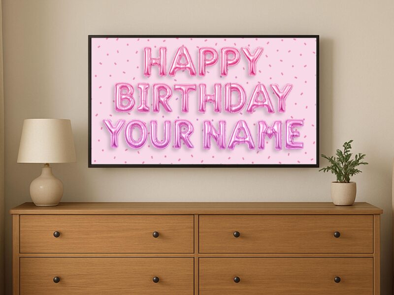 Personalized Samsung Frame TV Art | Happy Birthday TV Frame, Pink Girly Birthday, Custom Art Birthday Party, Digital Download - Image 2