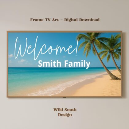 Airbnb Welcome Message | Digital Custom Sign TV Frame, Personalized Beach Welcome Sign, VRBO Guest, Digital Download Hospitality