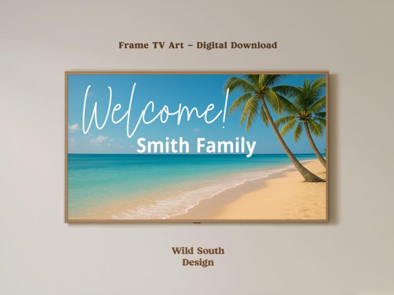 Airbnb Welcome Message | Digital Custom Sign TV Frame, Personalized Beach Welcome Sign, VRBO Guest, Digital Download Hospitality